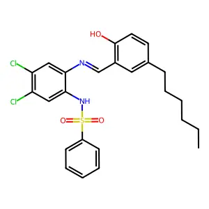 N-(4,5-DICHLORO-2-{[(3-HEXYL-6-OXOCYCLOHEXA-2,4-DIEN-1-YLIDENE)METHYL]AMINO}PHENYL)BENZENESULFONAMIDE structure