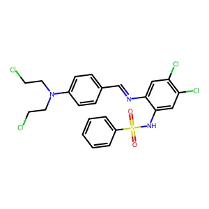 n-(2-{[(e)-{4-[bis(2-chloroethyl)amino]phenyl}methylidene]amino}-4,5-dichlorophenyl)benzenesulfonamide structure