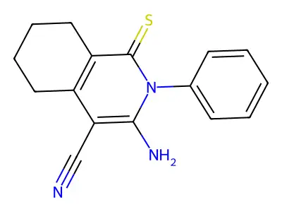 3-Amino-2-phenyl-1-sulfanylidene-5,6,7,8-tetrahydroisoquinoline-4-carbonitrile structure