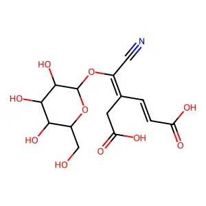4-[Cyano(hexopyranosyloxy)methylidene]hex-2-enedioic acid structure