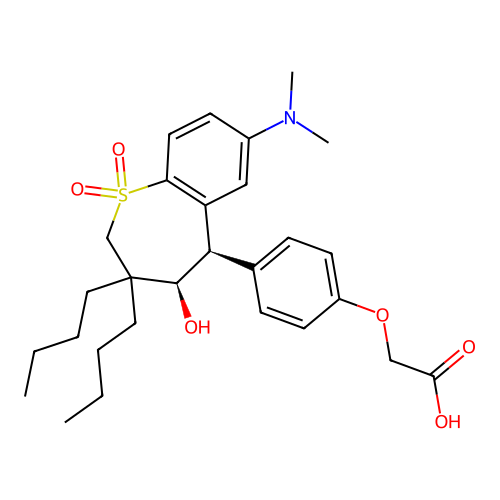 rel-2-[4-[(4R,5R)-3,3-Dibutyl-7-(dimethylamino)-2,3,4,5-tetrahydro-4-hydroxy-1,1-dioxido-1-benzothiepin-5-yl]phenoxy]acetic acid structure