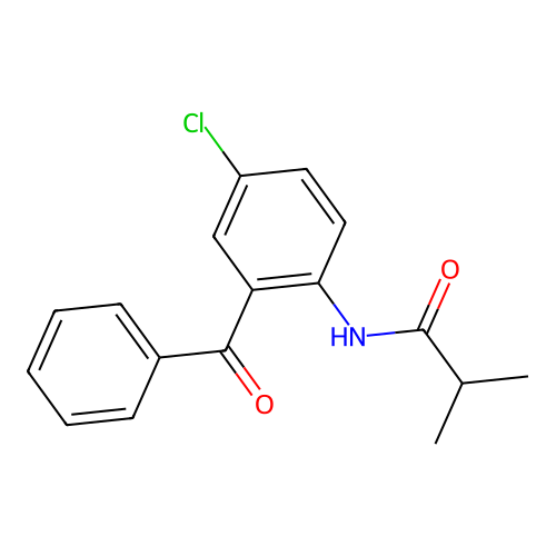 N-(2-benzoyl-4-chlorophenyl)-2-methylpropanamide structure