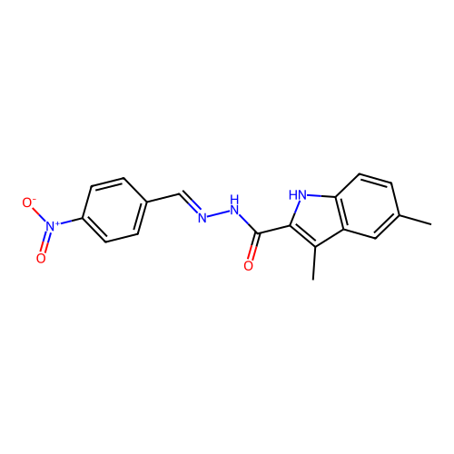 3,5-dimethyl-N-[(E)-(4-nitrophenyl)methylideneamino]-1H-indole-2-carboxamide structure