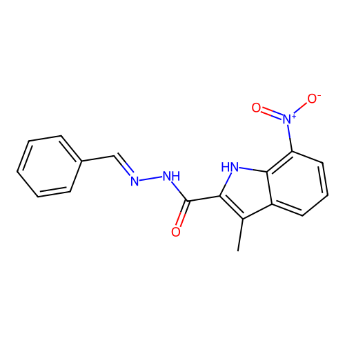 3-methyl-7-nitro-N'-[(E)-phenylmethylidene]-1H-indole-2-carbohydrazide structure