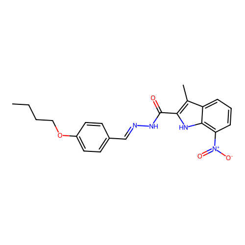 N'-[(E)-(4-butoxyphenyl)methylidene]-3-methyl-7-nitro-1H-indole-2-carbohydrazide structure