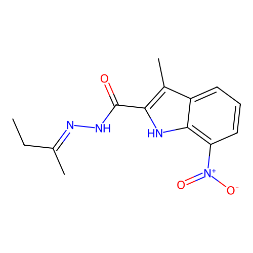 N'-[(2E)-butan-2-ylidene]-3-methyl-7-nitro-1H-indole-2-carbohydrazide structure