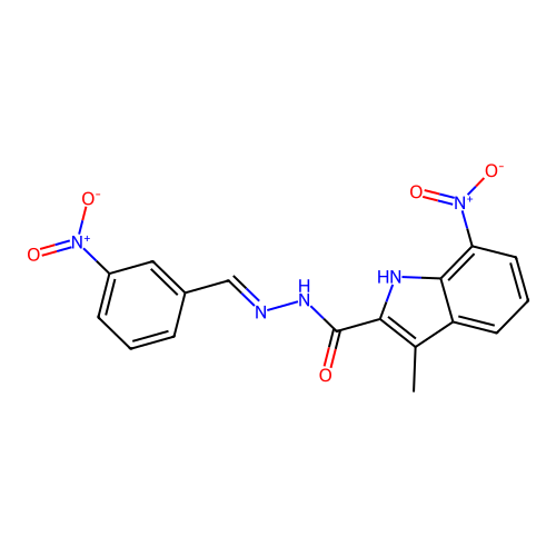 3-methyl-7-nitro-N'-[(E)-(3-nitrophenyl)methylidene]-1H-indole-2-carbohydrazide structure