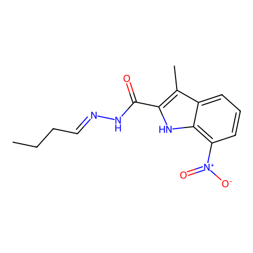 N'-[(1E)-butylidene]-3-methyl-7-nitro-1H-indole-2-carbohydrazide structure