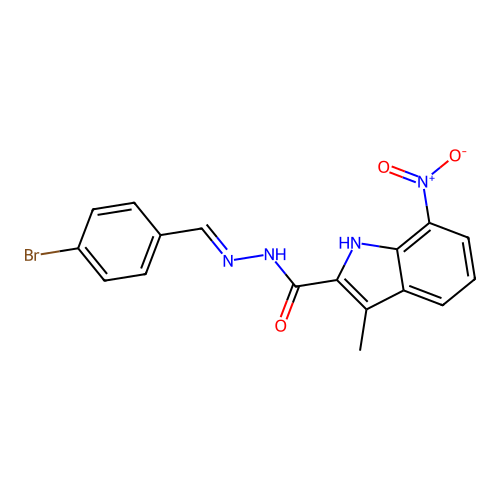 N'-[(E)-(4-bromophenyl)methylidene]-3-methyl-7-nitro-1H-indole-2-carbohydrazide structure