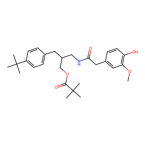 [2-[(4-tert-butylphenyl)methyl]-3-[[2-(4-hydroxy-3-methoxyphenyl)acetyl]amino]propyl] 2,2-dimethylpropanoate structure