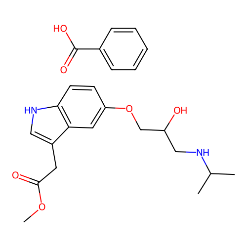 methyl 2-(5-(2-hydroxy-3-(isopropylamino)propoxy)-1H-indol-3-yl)acetate benzoate structure