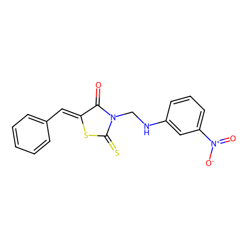 5-Benzylidene-3-[(3-nitroanilino)methyl]-2-sulfanylidene-1,3-thiazolidin-4-one structure