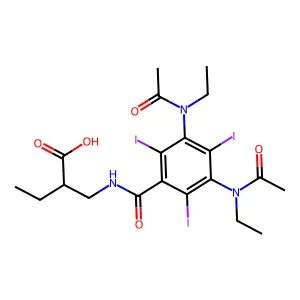 2-(((3,5-Bis(acetylethylamino)-2,4,6-triiodobenzoyl)amino)methyl)butanoic acid structure