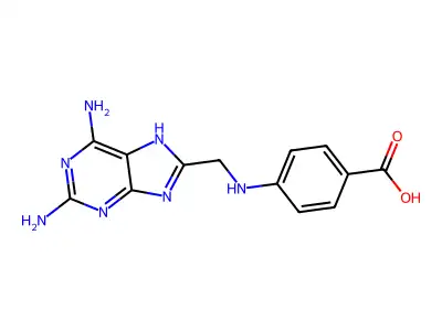 4-(((2,6-diamino-9H-purin-8-yl)methyl)amino)benzoic acid structure
