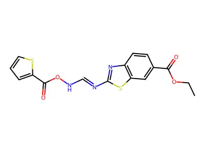 ethyl 2-[(thiophene-2-carbonyloxyamino)methylideneamino]-1,3-benzothiazole-6-carboxylate structure