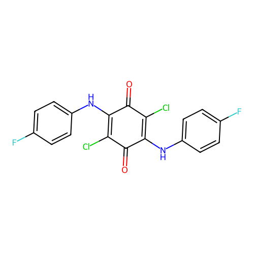2,5-Dichloro-3,6-bis(4-fluoroanilino)benzo-1,4-quinone structure