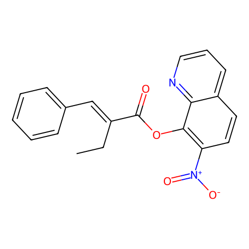 Butanoic acid, 2-(phenylmethylene)-, 7-nitro-8-quinolinyl ester structure