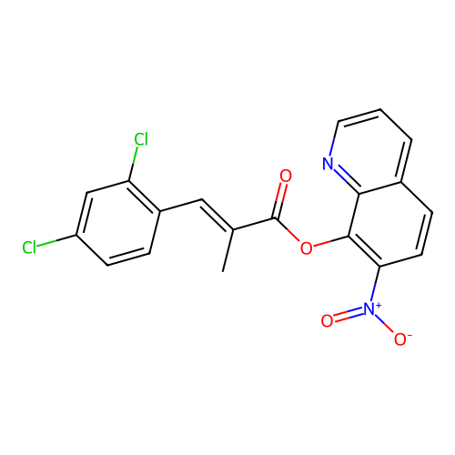 2-Propenoic acid, 3-(2,4-dichlorophenyl)-2-methyl-, 7-nitro-8-quinolinyl ester structure