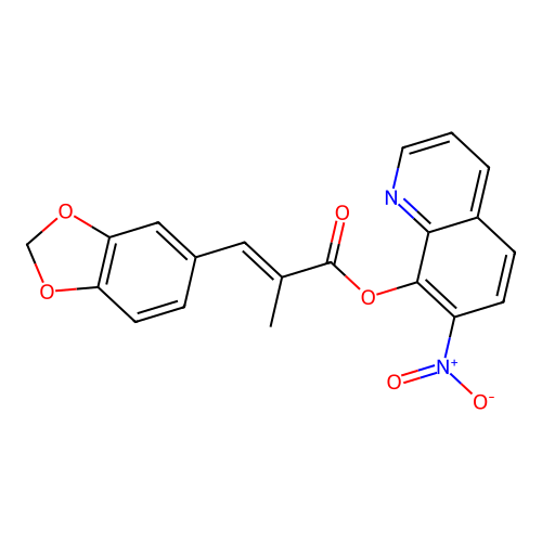 2-Propenoic acid, 3-(1,3-benzodioxol-5-yl)-2-methyl-, 7-nitro-8-quinolinyl ester structure