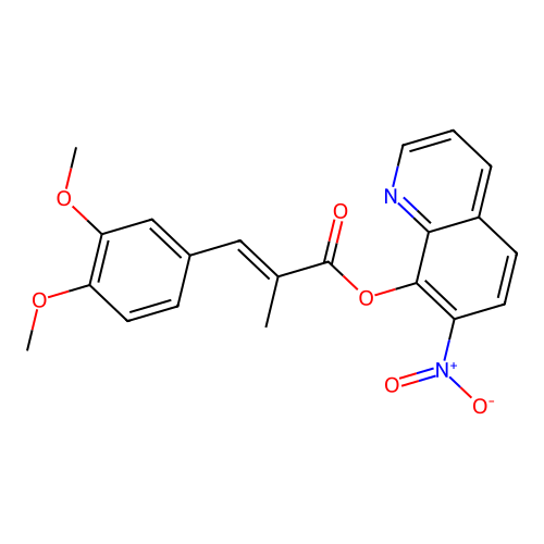2-Propenoic acid, 3-(3,4-dimethoxyphenyl)-2-methyl-, 7-nitro-8-quinolinyl ester structure