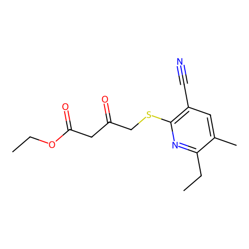 Ethyl 4-(3-cyano-6-ethyl-5-methylpyridin-2-yl)sulfanyl-3-oxobutanoate structure