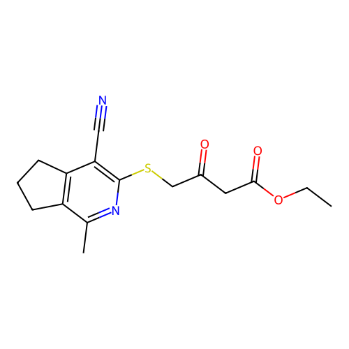 ethyl 4-((4-cyano-1-methyl-6,7-dihydro-5H-cyclopenta[c]pyridin-3-yl)thio)-3-oxobutanoate structure