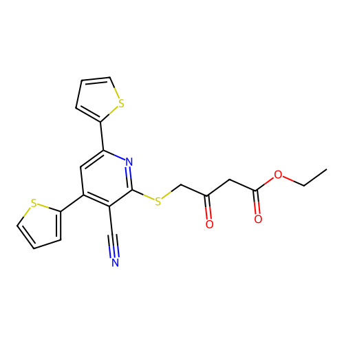 Ethyl 4-{[3-cyano-4,6-di(thiophen-2-yl)pyridin-2-yl]sulfanyl}-3-oxobutanoate structure