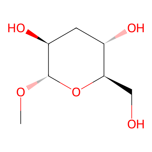 Methyl 3-deoxy-alpha-d-arabino-hexopyranoside structure