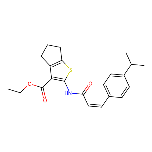 (Z)-ethyl 2-(3-(4-isopropylphenyl)acrylamido)-5,6-dihydro-4H-cyclopenta[b]thiophene-3-carboxylate structure