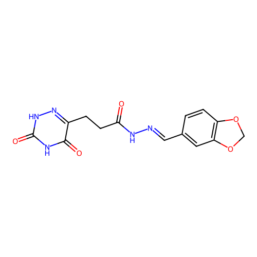 (E)-N'-(benzo[d][1,3]dioxol-5-ylmethylene)-3-(3,5-dioxo-2,3,4,5-tetrahydro-1,2,4-triazin-6-yl)propanehydrazide structure