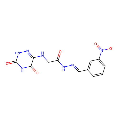 2-[(3,5-dihydroxy-1,2,4-triazin-6-yl)amino]-N'-[(E)-(3-nitrophenyl)methylidene]acetohydrazide (non-preferred name) structure