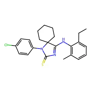 (4Z)-1-(4-chlorophenyl)-4-[(2-ethyl-6-methylphenyl)imino]-1,3-diazaspiro[4.5]decane-2-thione structure
