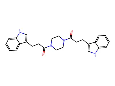 1,1'-piperazine-1,4-diylbis[3-(1H-indol-3-yl)propan-1-one] structure