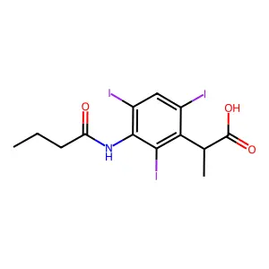 Propionic acid, 2-(3-butyramido-2,4,6-triiodophenyl)- structure