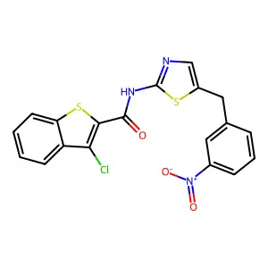 3-chloro-N-(5-(3-nitrobenzyl)thiazol-2-yl)benzo[b]thiophene-2-carboxamide structure
