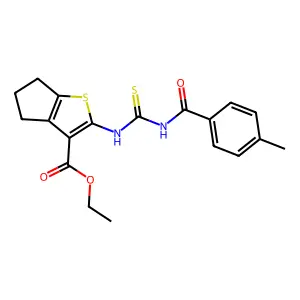 ethyl 2-({[(4-methylphenyl)carbonyl]carbamothioyl}amino)-5,6-dihydro-4H-cyclopenta[b]thiophene-3-carboxylate structure