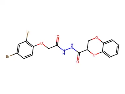 N'-[2-(2,4-dibromophenoxy)acetyl]-2,3-dihydro-1,4-benzodioxine-2-carbohydrazide structure