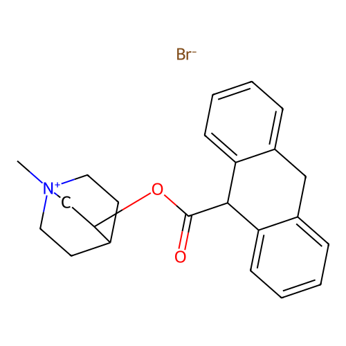 Quinuclidinium, 3-hydroxy-1-methyl-, bromide, 9,10-dihydro-9-anthroate structure