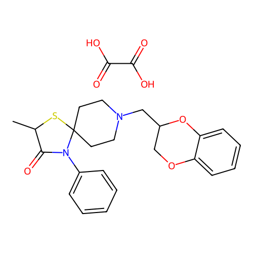 1-Thia-4,8-diazaspiro(4.5)decan-3-one, 8-((2,3-dihydro-1,4-benzodioxin-2-yl)methyl)-2-methyl-4-phenyl-, ethanedioate (1:1) structure