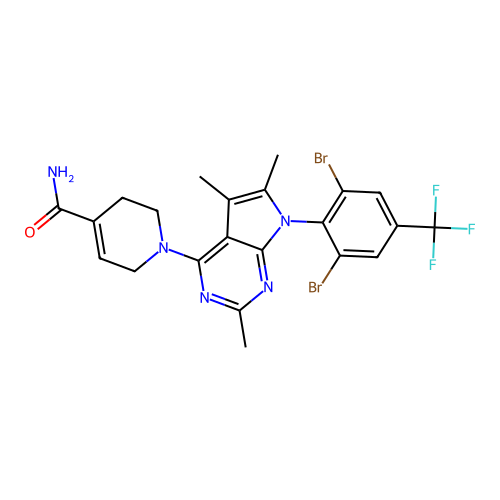 4-Pyridinecarboxamide, 1-(7-(2,6-dibromo-4-(trifluoromethyl)phenyl)-2,5,6-trimethyl-7H-pyrrolo(2,3-d)pyrimidin-4-yl)-1,2,3,6-tetrahydro- structure