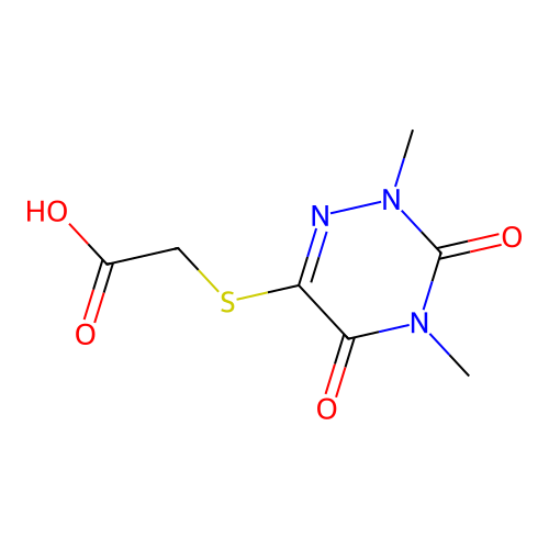 2-[(2,4-dimethyl-3,5-dioxo-2,3,4,5-tetrahydro-1,2,4-triazin-6-yl)sulfanyl]acetic acid structure