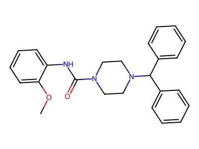 4-benzhydryl-N-(2-methoxyphenyl)piperazine-1-carboxamide structure