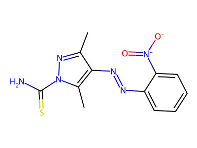 3,5-Dimethyl-4-[(2-nitrophenyl)diazenyl]pyrazole-1-carbothioamide structure
