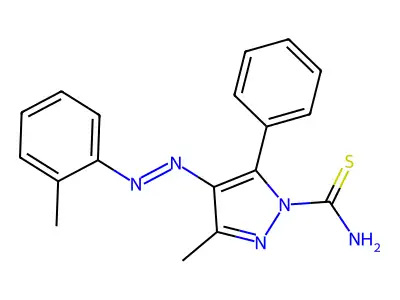 3-Methyl-4-[(2-methylphenyl)diazenyl]-5-phenylpyrazole-1-carbothioamide structure