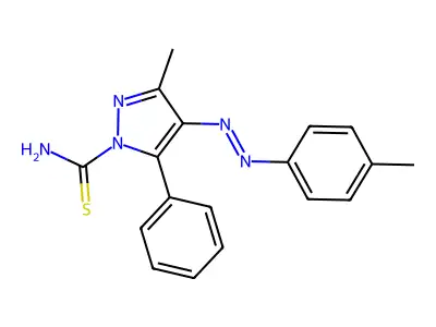 3-Methyl-4-[(4-methylphenyl)diazenyl]-5-phenylpyrazole-1-carbothioamide structure