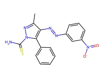3-Methyl-4-[(3-nitrophenyl)diazenyl]-5-phenylpyrazole-1-carbothioamide structure