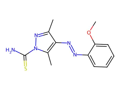 4-[(2-Methoxyphenyl)diazenyl]-3,5-dimethylpyrazole-1-carbothioamide structure