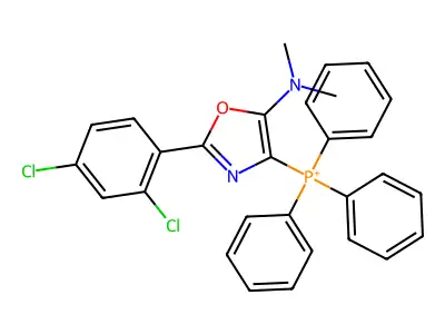 [2-(2,4-Dichlorophenyl)-5-(dimethylamino)-1,3-oxazol-4-yl]-triphenylphosphanium structure