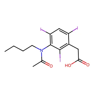 Acetic acid, (3-(N-butylacetamido)-2,4,6-triiodophenyl)- structure