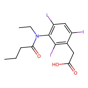 Acetic acid, (3-(N-ethylbutyramido)-2,4,6-triiodophenyl)- structure
